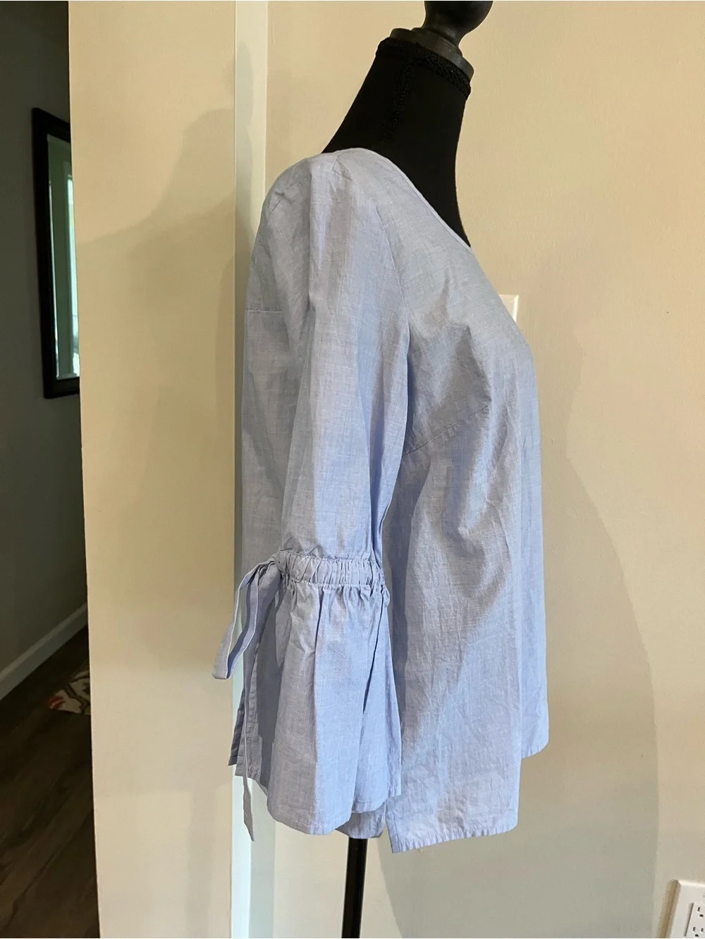J. Crew Light Blue Bell Sleeve Tie-Detail Blouse